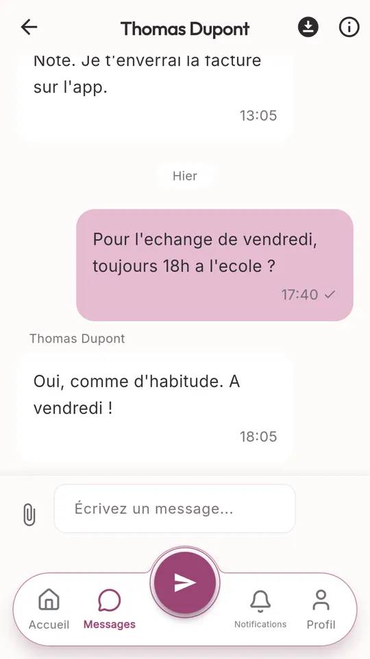 Messagerie entre les deux parents dans 2forkids